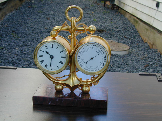 A Late 19th Century Antique Clock and Barometer on a Marble Base  Circa 1880-1890